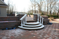 stamped concrete patio, stairs and walls
